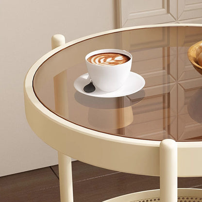 Traditional French Movable Round Iron Glass Coffee Table 2-Tier For Living Room