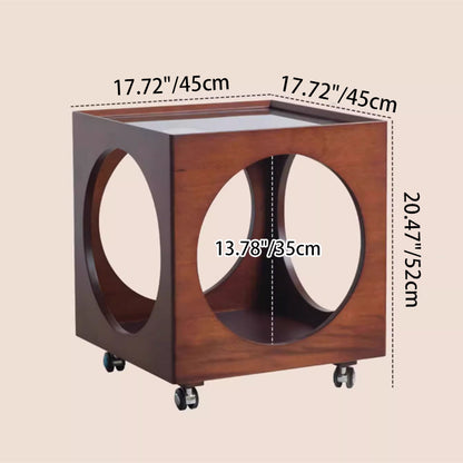 Traditional Vintage Hollowed-Out Square Plywood Glass Rattan Weaving Movable Coffee Table 2-Tier For Living Room