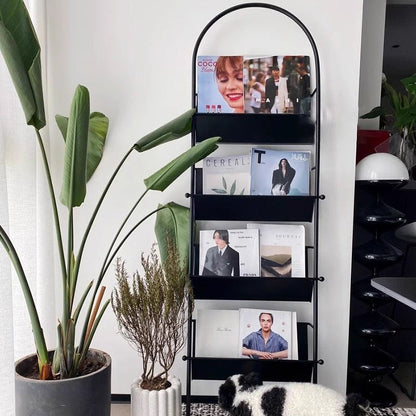 Contemporary Industrial Oval Iron Floor-Standing Bookshelf 4-Tier For Study