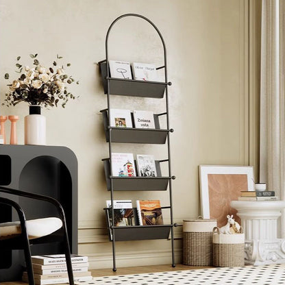 Contemporary Industrial Oval Iron Floor-Standing Bookshelf 4-Tier For Study