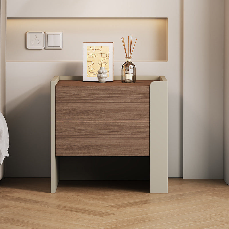 Contemporary Luxury Square Eco-Friendly Engineered Wood Plywood Pine Wood Metal Nightstand 2-Drawer For Bedroom