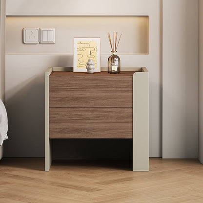 Contemporary Luxury Square Eco-Friendly Engineered Wood Plywood Pine Wood Metal Nightstand 2-Drawer For Bedroom