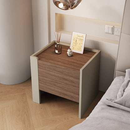 Contemporary Luxury Square Eco-Friendly Engineered Wood Plywood Pine Wood Metal Nightstand 2-Drawer For Bedroom