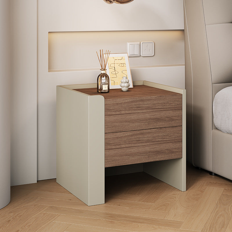 Contemporary Luxury Square Eco-Friendly Engineered Wood Plywood Pine Wood Metal Nightstand 2-Drawer For Bedroom