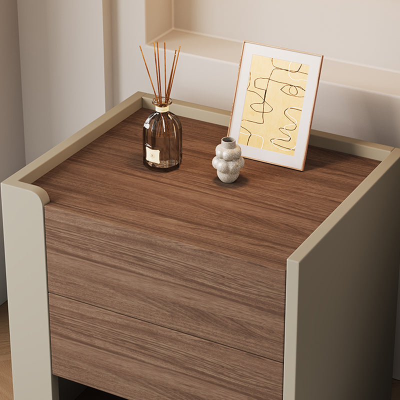 Contemporary Luxury Square Eco-Friendly Engineered Wood Plywood Pine Wood Metal Nightstand 2-Drawer For Bedroom
