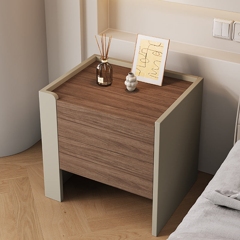 Contemporary Luxury Square Eco-Friendly Engineered Wood Plywood Pine Wood Metal Nightstand 2-Drawer For Bedroom