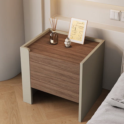 Contemporary Luxury Square Eco-Friendly Engineered Wood Plywood Pine Wood Metal Nightstand 2-Drawer For Bedroom