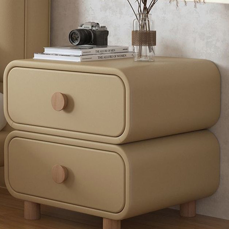 Modern Minimalist Rectangular Plywood MDF Solid Wood Microfiber Leather Nightstand 2-Drawer For Bedroom