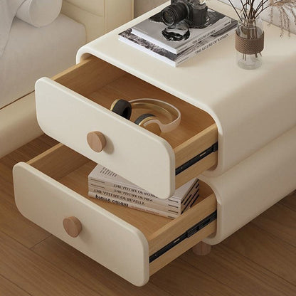 Modern Minimalist Rectangular Plywood MDF Solid Wood Microfiber Leather Nightstand 2-Drawer For Bedroom