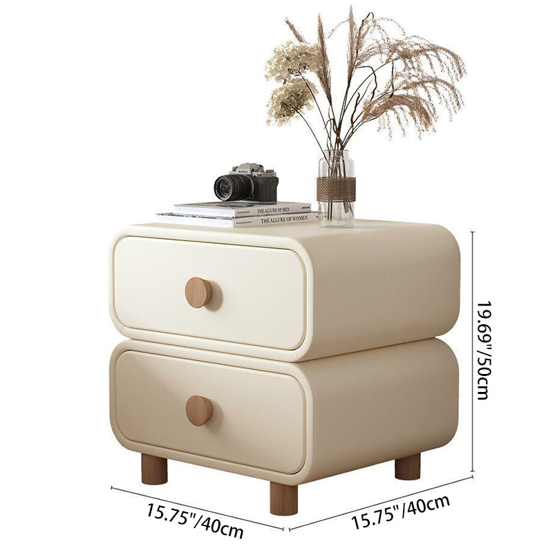 Modern Minimalist Rectangular Plywood MDF Solid Wood Microfiber Leather Nightstand 2-Drawer For Bedroom