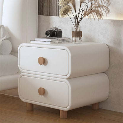 Modern Minimalist Rectangular Plywood MDF Solid Wood Microfiber Leather Nightstand 2-Drawer For Bedroom