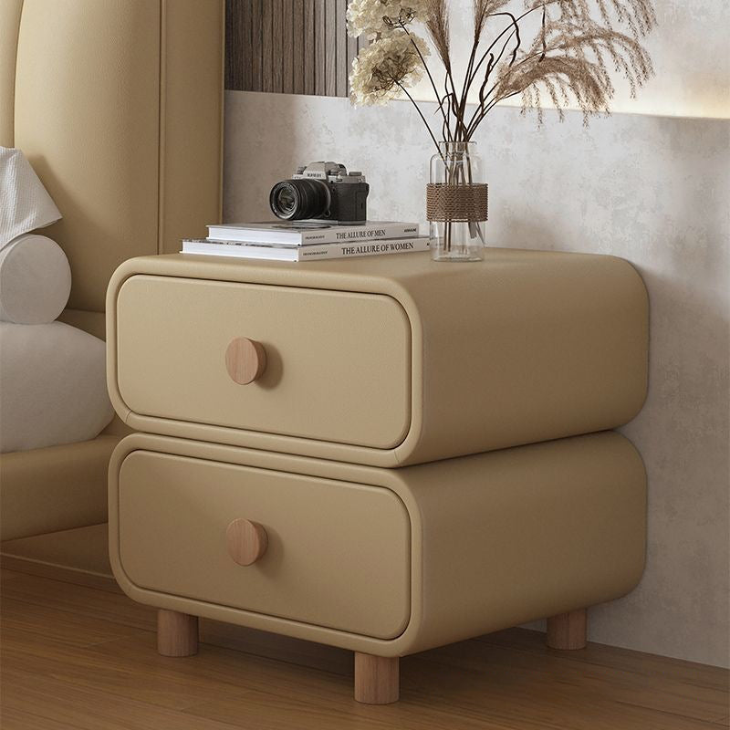 Modern Minimalist Rectangular Plywood MDF Solid Wood Microfiber Leather Nightstand 2-Drawer For Bedroom