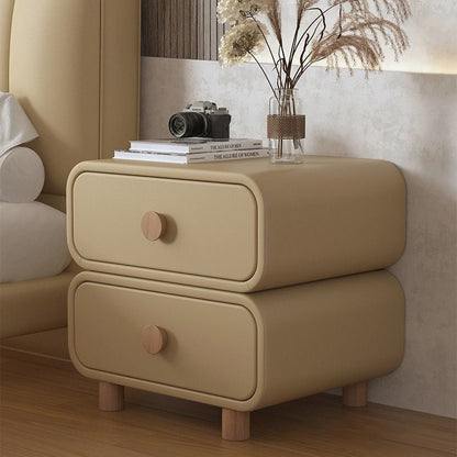 Modern Minimalist Rectangular Plywood MDF Solid Wood Microfiber Leather Nightstand 2-Drawer For Bedroom