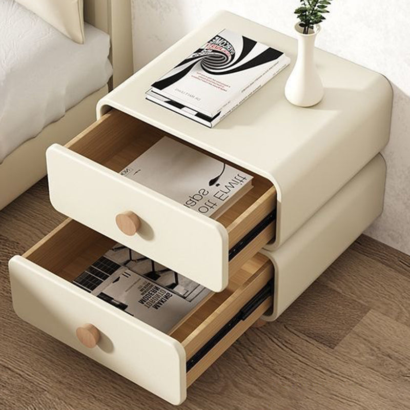 Modern Minimalist Rectangular Plywood MDF Solid Wood Microfiber Leather Nightstand 2-Drawer For Bedroom