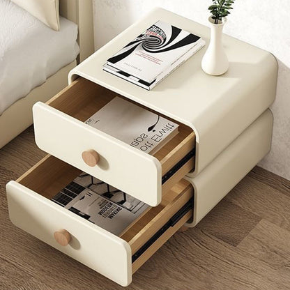 Modern Minimalist Rectangular Plywood MDF Solid Wood Microfiber Leather Nightstand 2-Drawer For Bedroom