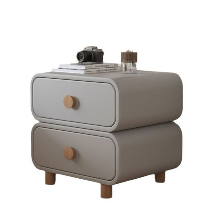 Modern Minimalist Rectangular Plywood MDF Solid Wood Microfiber Leather Nightstand 2-Drawer For Bedroom
