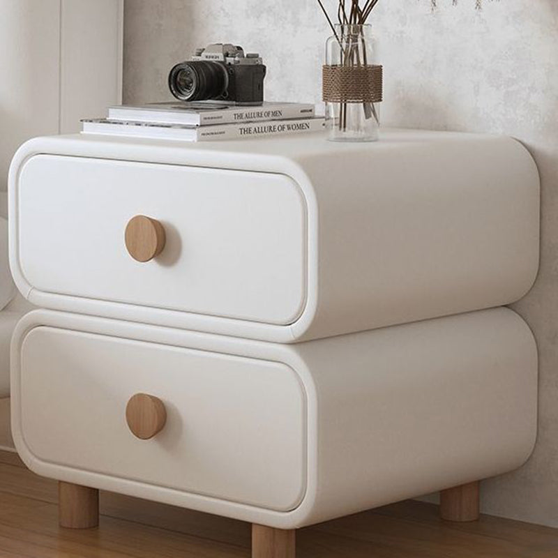 Modern Minimalist Rectangular Plywood MDF Solid Wood Microfiber Leather Nightstand 2-Drawer For Bedroom