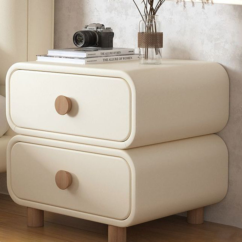 Modern Minimalist Rectangular Plywood MDF Solid Wood Microfiber Leather Nightstand 2-Drawer For Bedroom