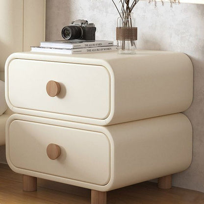 Modern Minimalist Rectangular Plywood MDF Solid Wood Microfiber Leather Nightstand 2-Drawer For Bedroom