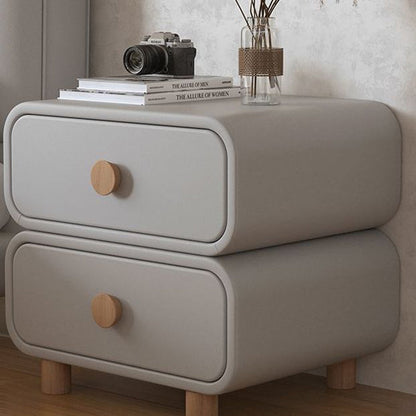 Modern Minimalist Rectangular Plywood MDF Solid Wood Microfiber Leather Nightstand 2-Drawer For Bedroom