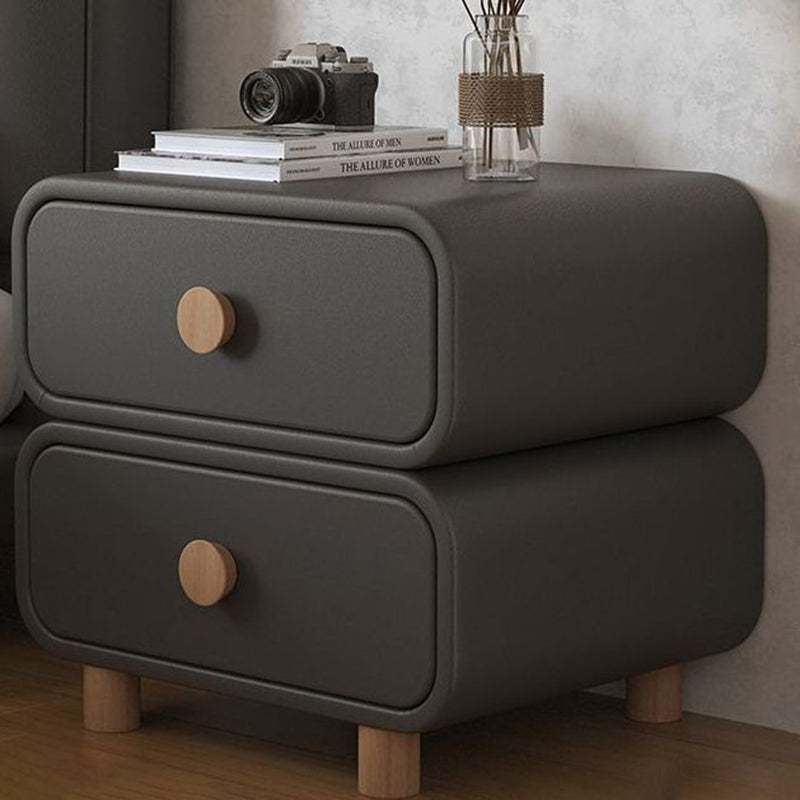 Modern Minimalist Rectangular Plywood MDF Solid Wood Microfiber Leather Nightstand 2-Drawer For Bedroom