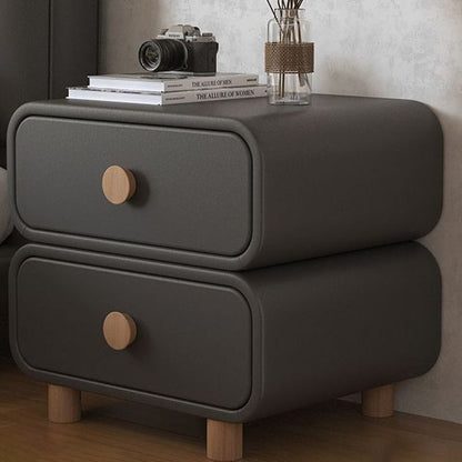 Modern Minimalist Rectangular Plywood MDF Solid Wood Microfiber Leather Nightstand 2-Drawer For Bedroom