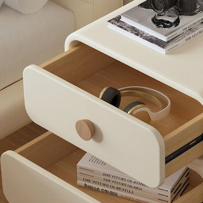 Modern Minimalist Rectangular Plywood MDF Solid Wood Microfiber Leather Nightstand 2-Drawer For Bedroom
