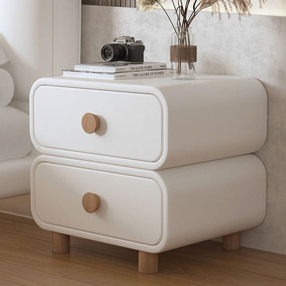 Modern Minimalist Rectangular Plywood MDF Solid Wood Microfiber Leather Nightstand 2-Drawer For Bedroom