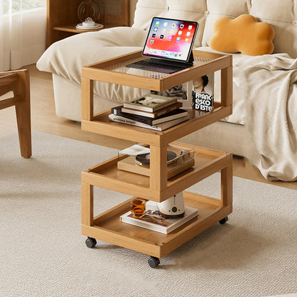 Contemporary Creative Geometric Nan Bamboo MDF Plastic Rattan Weaving Movable End Table 3/4-Tier For Living Room