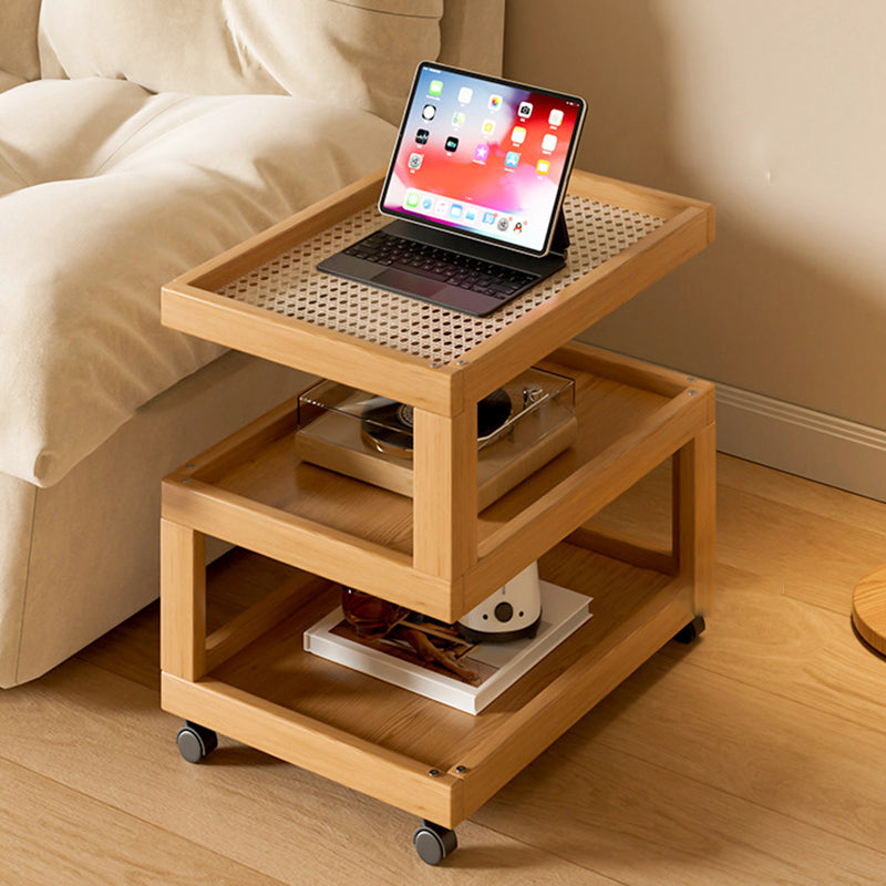 Contemporary Creative Geometric Nan Bamboo MDF Plastic Rattan Weaving Movable End Table 3/4-Tier For Living Room