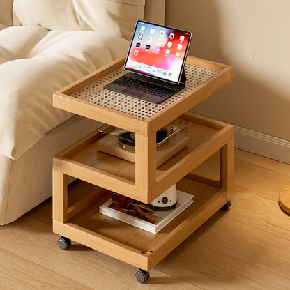 Contemporary Creative Geometric Nan Bamboo MDF Plastic Rattan Weaving Movable End Table 3/4-Tier For Living Room