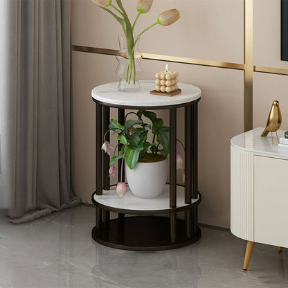 Modern Minimalist Round Pine Wood MDF End Table 3-Tier For Living Room