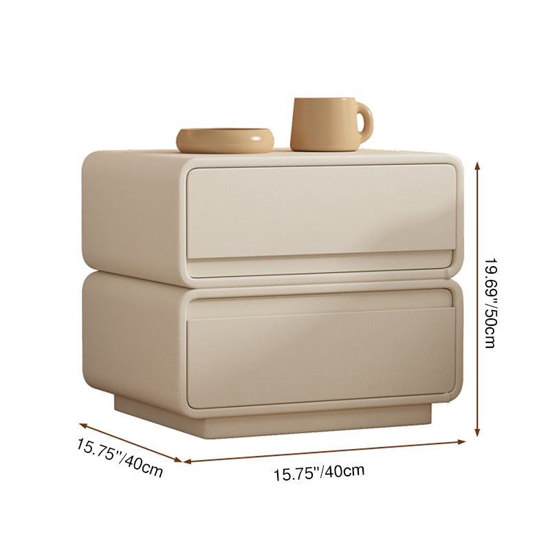 Contemporary Nordic Rectangular Plywood Solid Wood Microfiber Leather Nightstand 2-Drawer For Bedroom