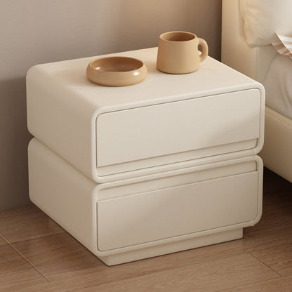 Contemporary Nordic Rectangular Plywood Solid Wood Microfiber Leather Nightstand 2-Drawer For Bedroom