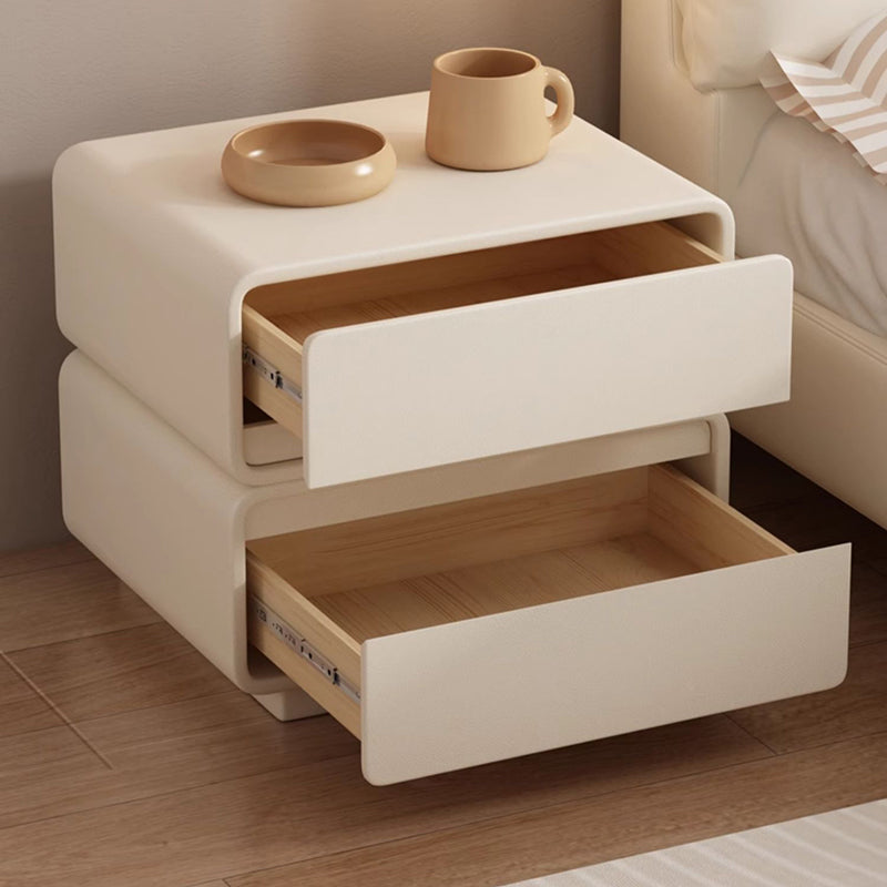 Contemporary Nordic Rectangular Plywood Solid Wood Microfiber Leather Nightstand 2-Drawer For Bedroom