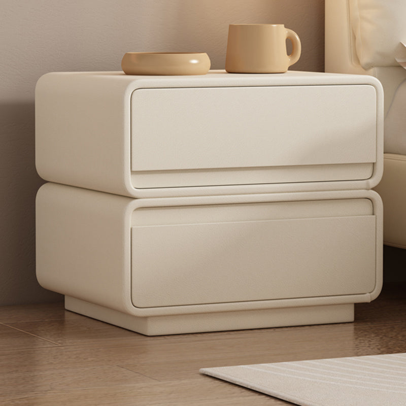 Contemporary Nordic Rectangular Plywood Solid Wood Microfiber Leather Nightstand 2-Drawer For Bedroom