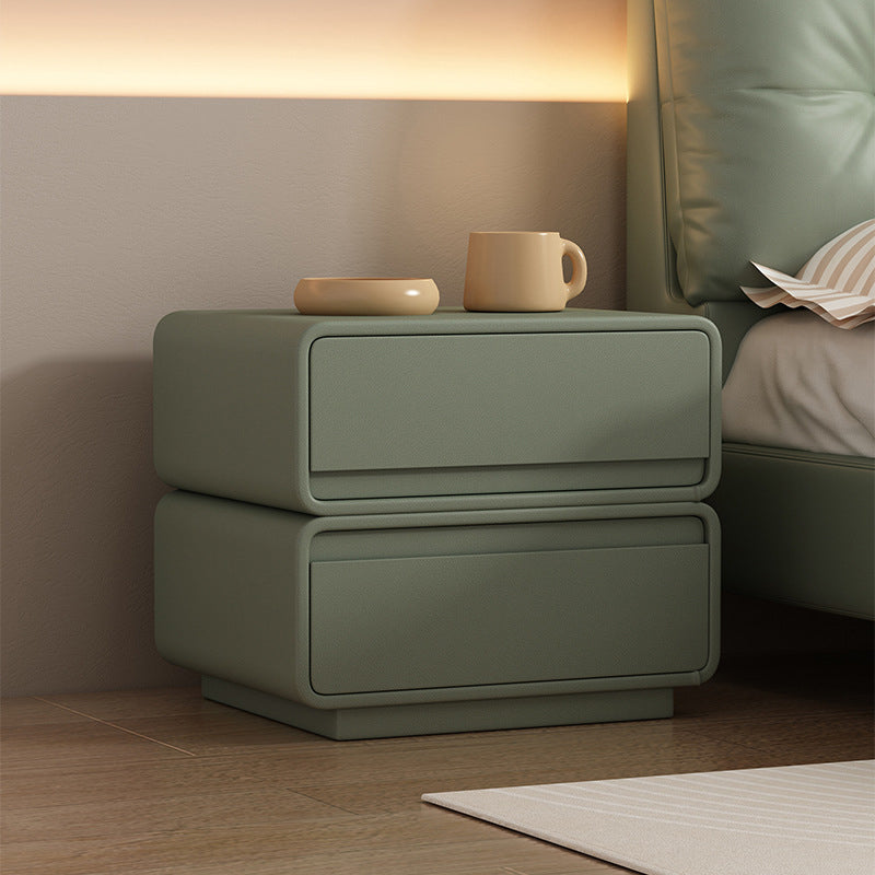 Contemporary Nordic Rectangular Plywood Solid Wood Microfiber Leather Nightstand 2-Drawer For Bedroom
