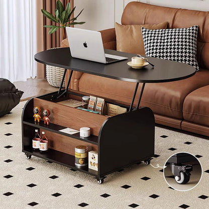 Traditional Vintage Liftable Oval Plywood Carbon Steel Metal Glass Plastic Rattan Weaving Movable Coffee Table 1-Drawer For Living Room