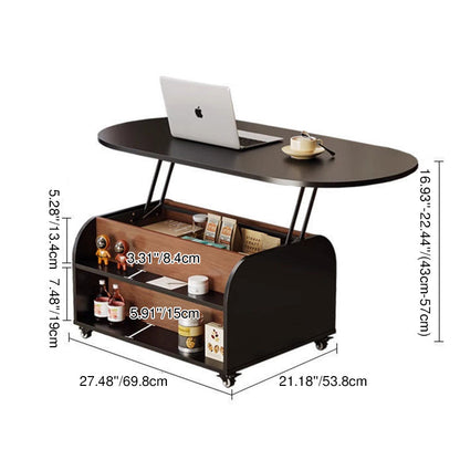 Traditional Vintage Liftable Oval Plywood Carbon Steel Metal Glass Plastic Rattan Weaving Movable Coffee Table 1-Drawer For Living Room