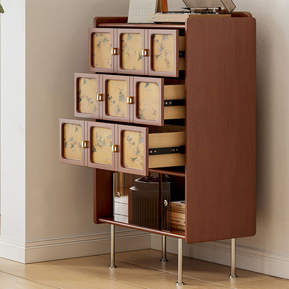 Traditional Chinese Large Capacity Rectangular Pine Wood Boxwood Xiangyun Gauze Stainless Steel Metal Glass Storage Cabinet 3-Drawer For Living Room