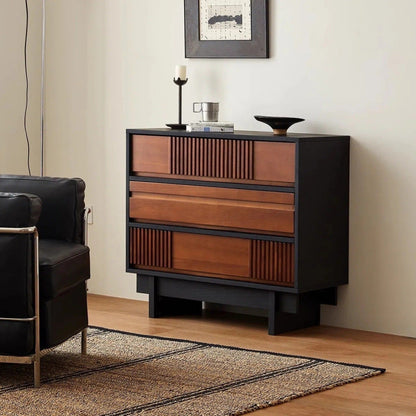 Traditional Vintage Rectangular Solid Wood Rubberwood & Solid Wood Multi-Layer Board Storage Cabinet 3-Cabinet For Bedroom