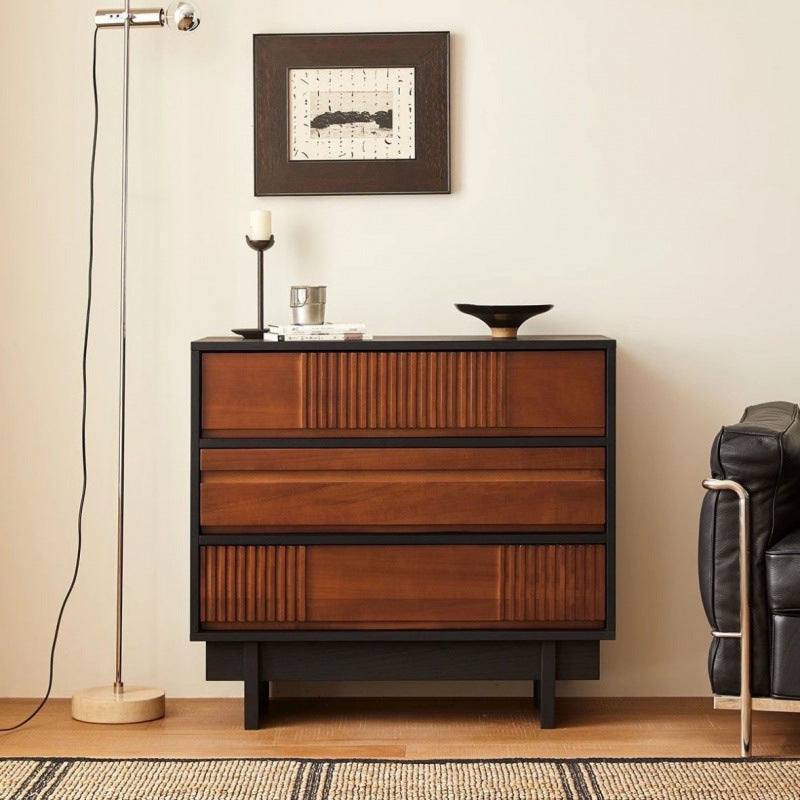 Traditional Vintage Rectangular Solid Wood Rubberwood & Solid Wood Multi-Layer Board Storage Cabinet 3-Cabinet For Bedroom
