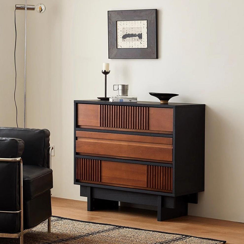Traditional Vintage Rectangular Solid Wood Rubberwood & Solid Wood Multi-Layer Board Storage Cabinet 3-Cabinet For Bedroom