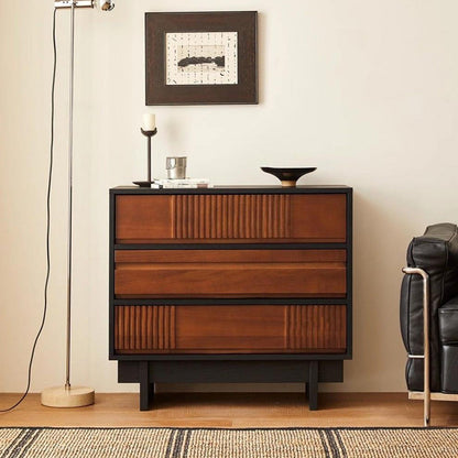 Traditional Vintage Rectangular Solid Wood Rubberwood & Solid Wood Multi-Layer Board Storage Cabinet 3-Cabinet For Bedroom