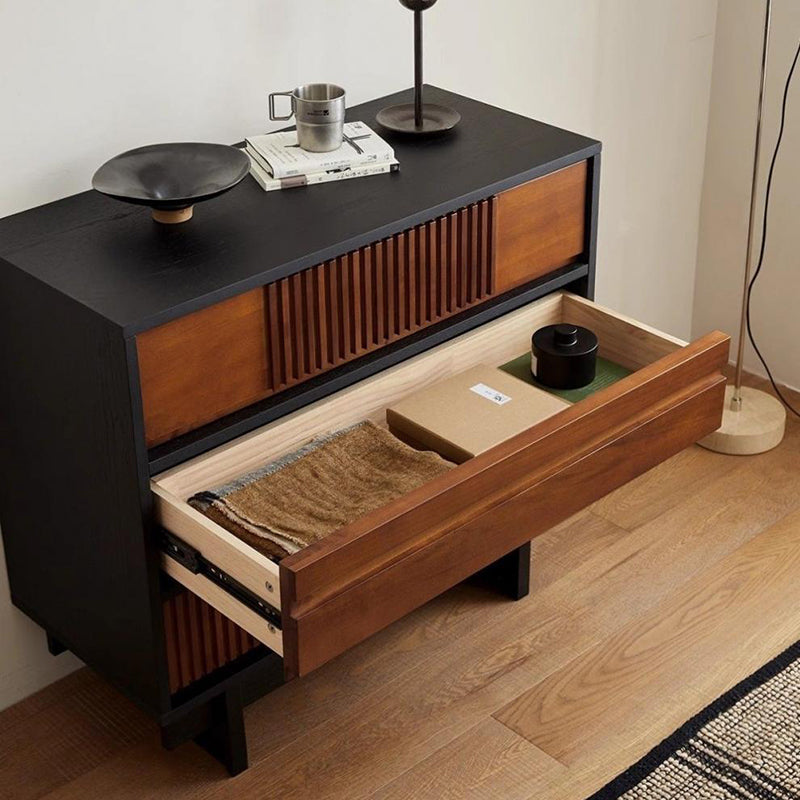 Traditional Vintage Rectangular Solid Wood Rubberwood & Solid Wood Multi-Layer Board Storage Cabinet 3-Cabinet For Bedroom