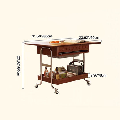 Traditional Vintage Movable Rectangular Plywood Rubberwood Stainless Steel Foldable End Table 2-Tier For Living Room