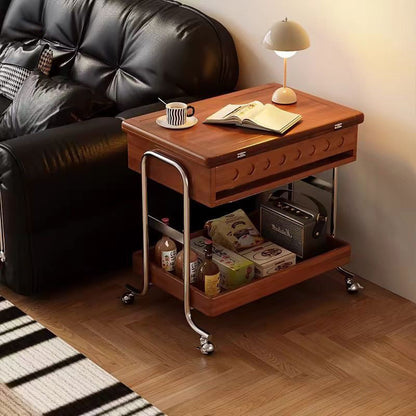Traditional Vintage Movable Rectangular Plywood Rubberwood Stainless Steel Foldable End Table 2-Tier For Living Room