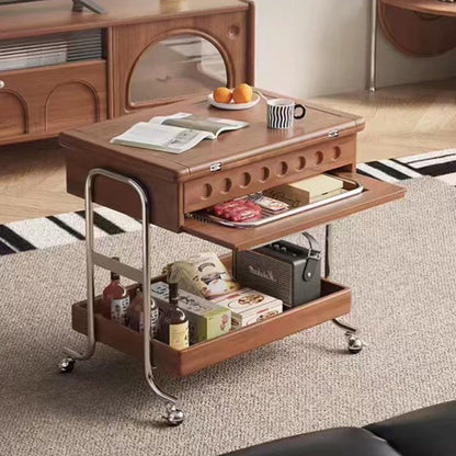 Traditional Vintage Movable Rectangular Plywood Rubberwood Stainless Steel Foldable End Table 2-Tier For Living Room