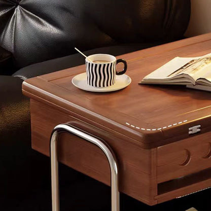 Traditional Vintage Movable Rectangular Plywood Rubberwood Stainless Steel Foldable End Table 2-Tier For Living Room