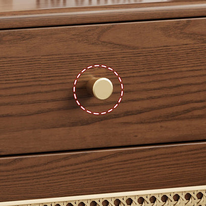 Modern Minimalist Square Rubberwood Plywood Steel Rattan Weaving Safe Deposit Box Nightstand 1-Drawer For Bedroom